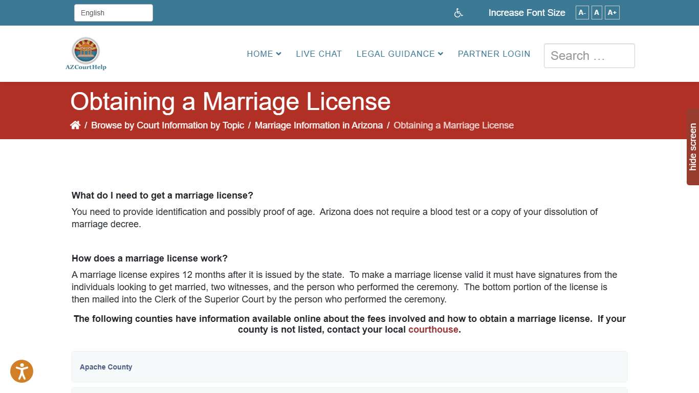 Information and Instruction on Obtaining a Marriage License in Arizona