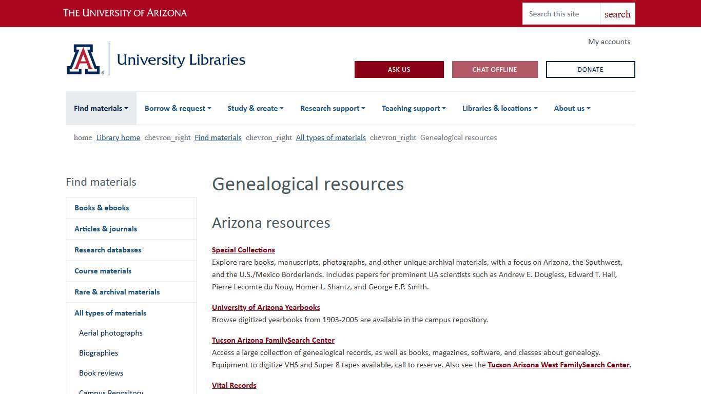 Genealogical resources | University of Arizona Libraries
